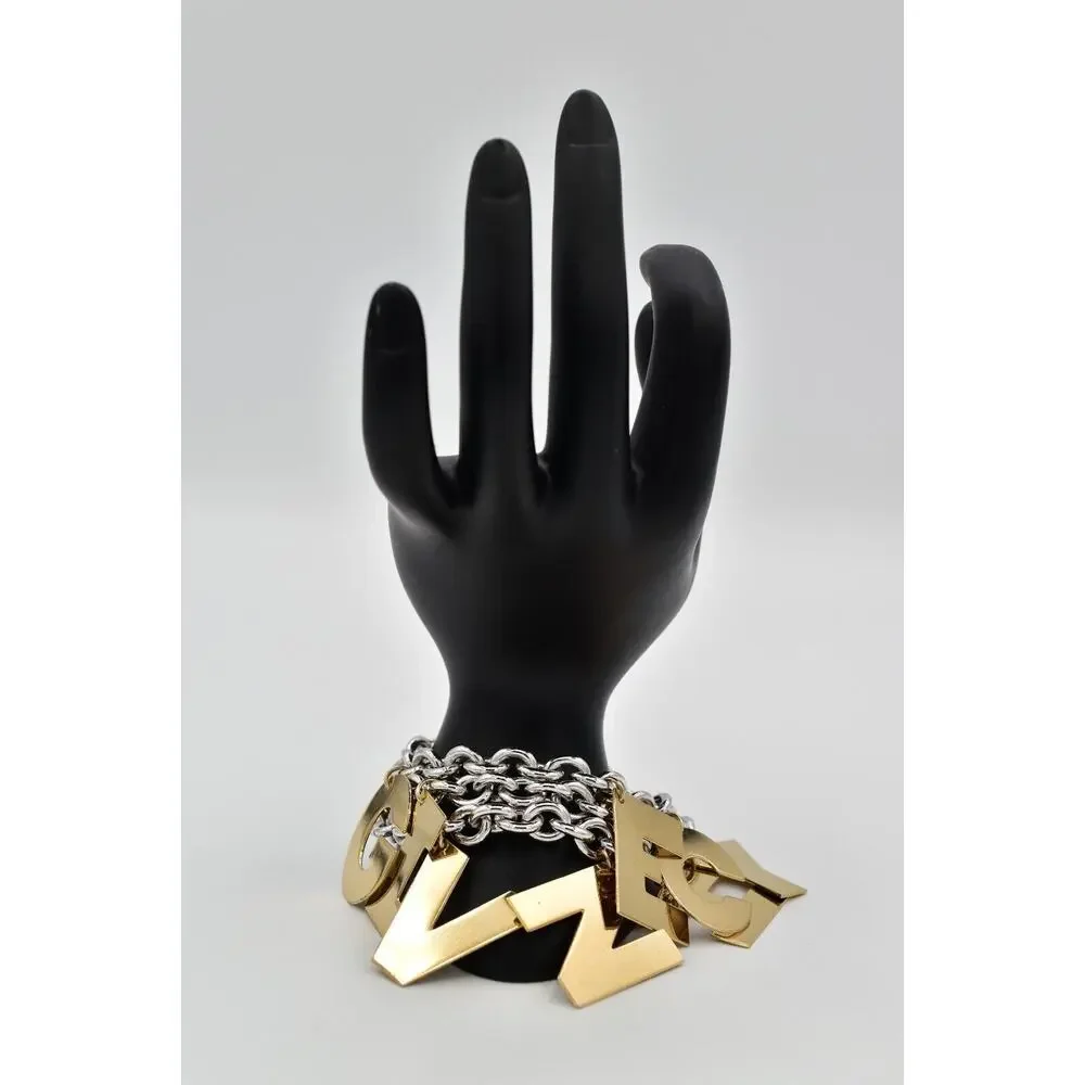 Givenchy Vintage Logo Charm Bracelet Gold Chunky Runway Rare Signed 1980s BinO